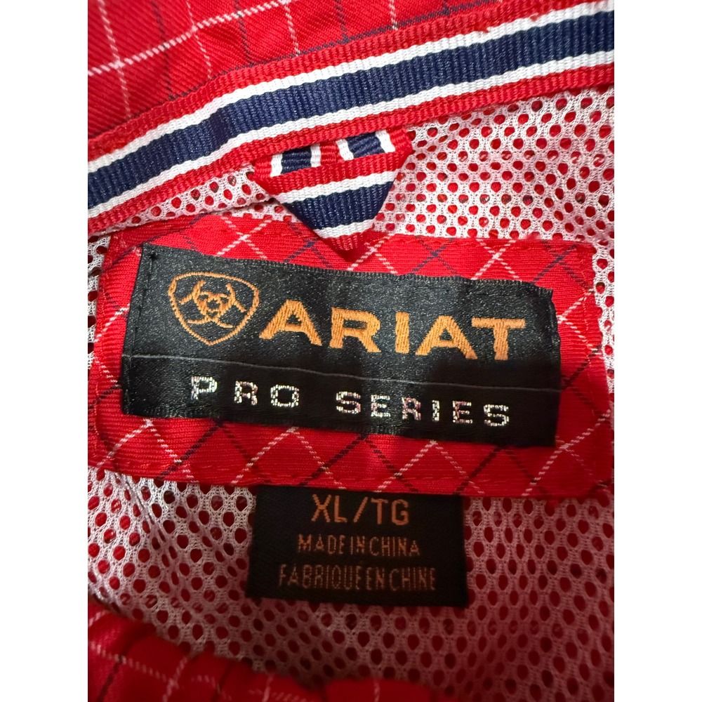 Ariat Pro Series Mens XL Red Grid Plaid Long Sleeve Western Button Down Shirt - Picture 3 of 8